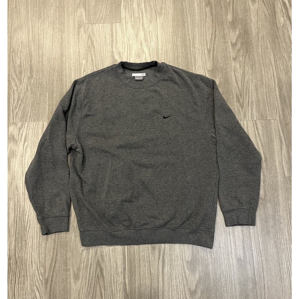 Vintage Y2K Nike Sweatshirt Men's L Gray Silver Tag Pullover Swoosh Crew Neck